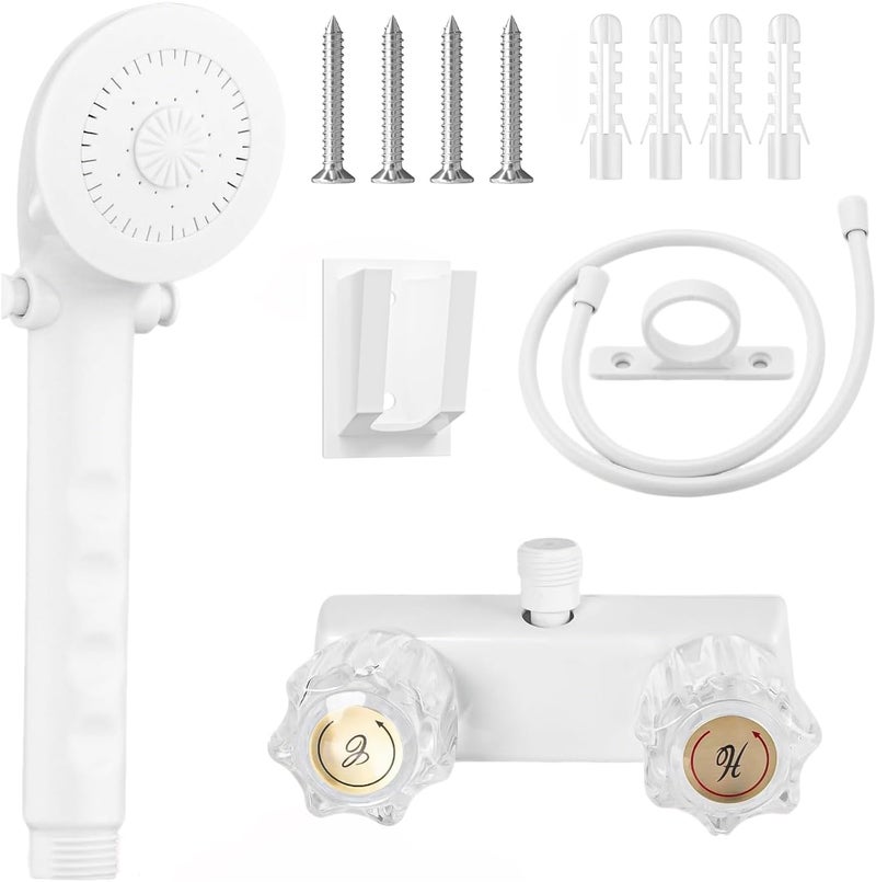 MarisFlow RV Shower Faucet with Shower head and Hose - Non-Metallic RV Shower Kit, On/Off Valve & Diverter, Handheld Shower Replacement for RV,5thWheels,Motorhomes,Travel Trailers,Campers（White） - Image 1